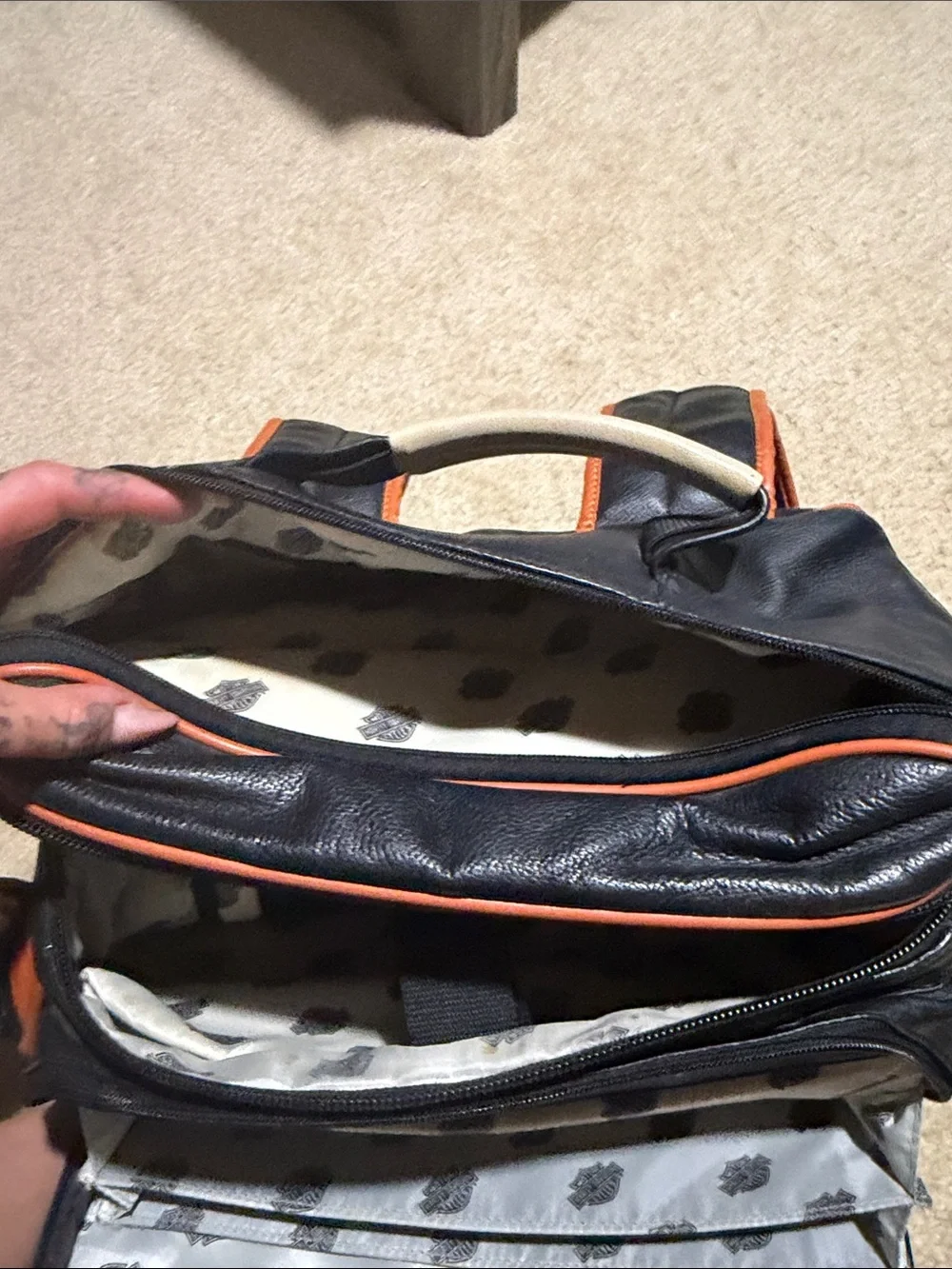 Harley-Davidson Black and Orange Leather Zip Backpack
